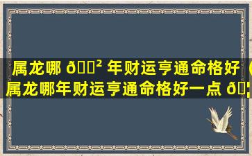 属龙哪 🌲 年财运亨通命格好（属龙哪年财运亨通命格好一点 🦍 ）